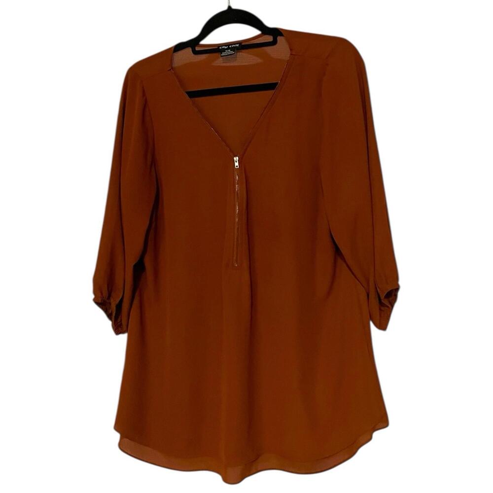 City Chic Amber Blouse with Front Zipper Size S 16 plus 3/4 Sleeves